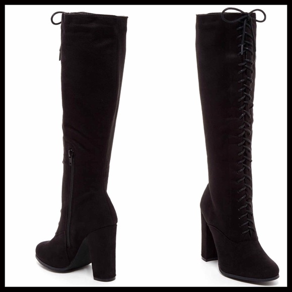 TALL KNEE HIGH VEGAN SUEDE LACE-UP BOOTS - Picture 3 of 8